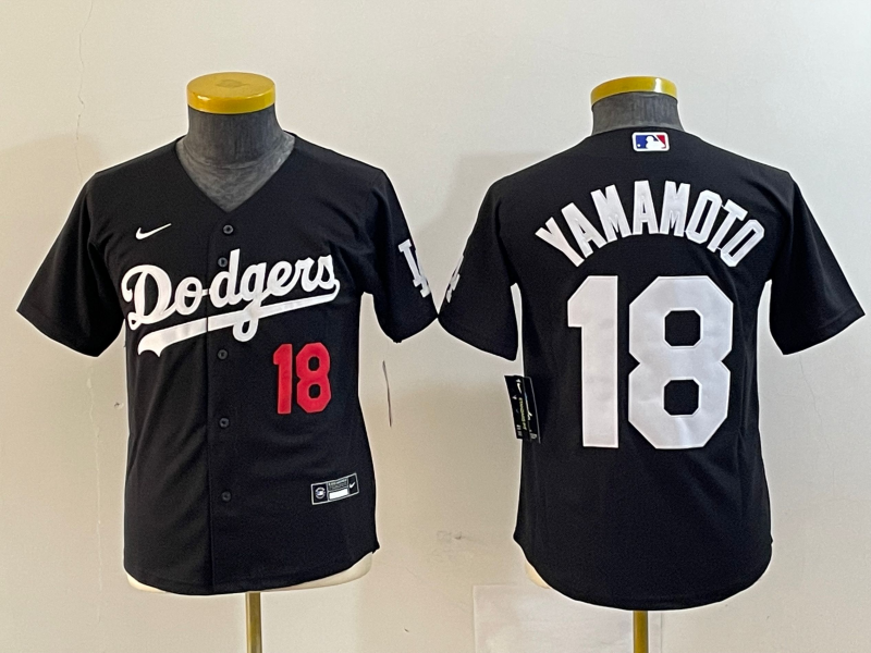 Youth Los Angeles Dodgers #18 Yoshinobu Yamamoto Black Stitched Baseball Jersey Youth Los Angeles Dodgers #18 Yoshinobu Yamamoto Black Stitched Baseball Jersey