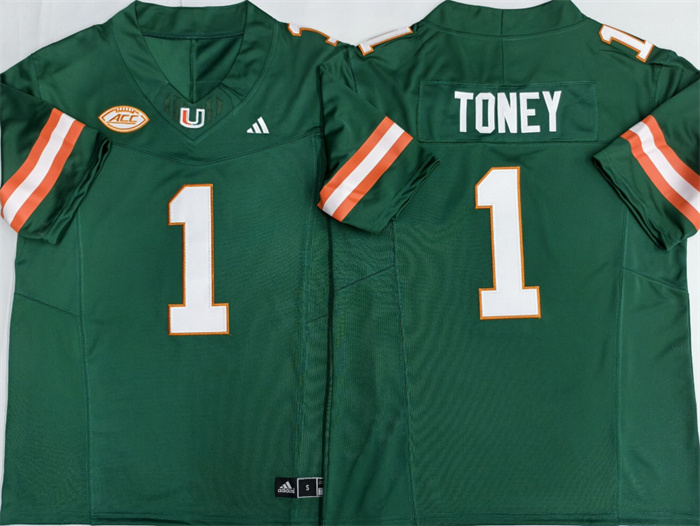 Men's Miami Hurricanes #1 Malachi Toney Aqua F.U.S.E. Stitched Football Jersey
