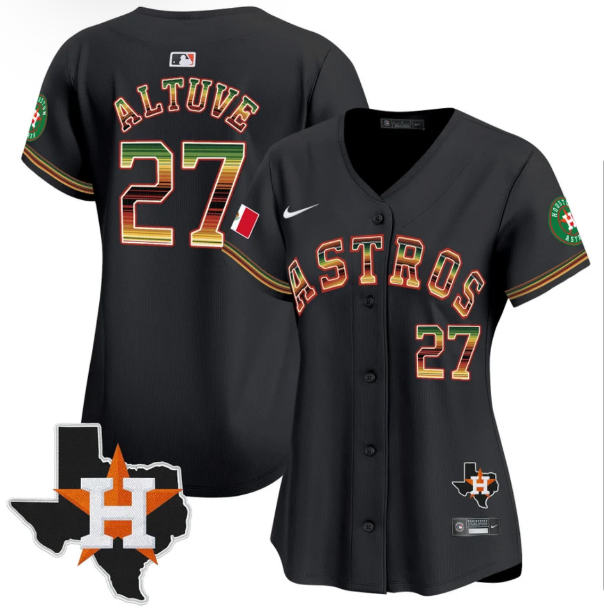 Women's Houston Astros #27 Jose Altuve Black Mexico Texas Patch Vapor Premier Limited Cool Base Stitched Baseball Jersey(Run Small)