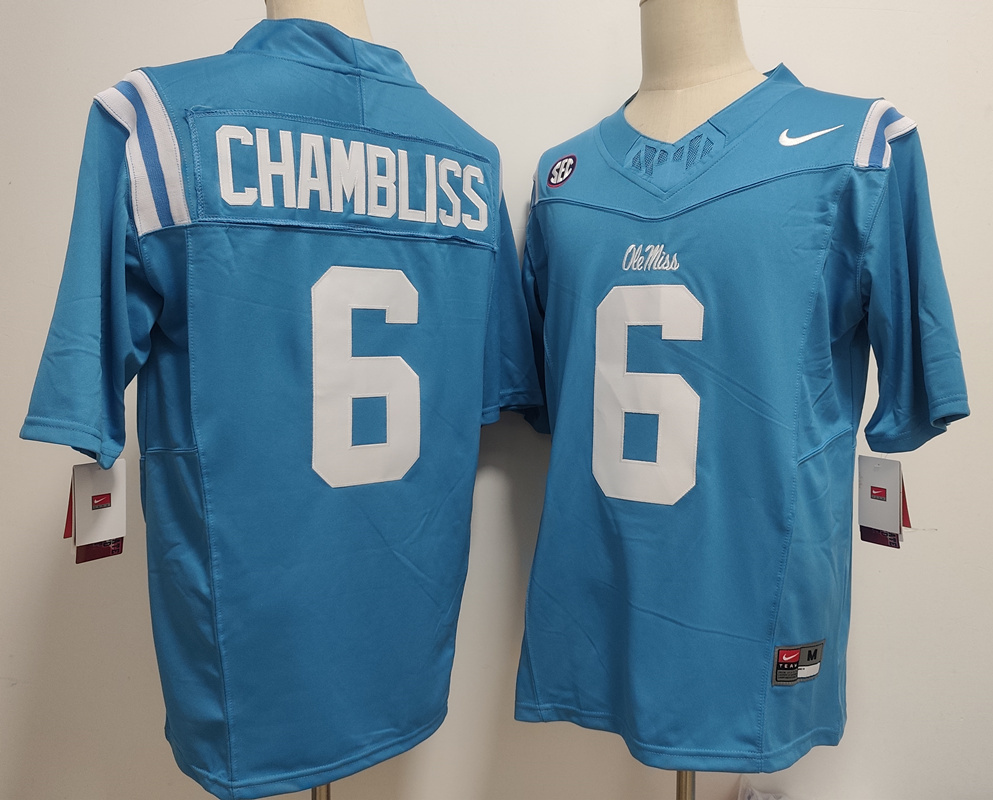 Men's Ole Miss Rebels #6 Trinidad Chambliss Blue 2025 F.U.S.E. Stitched jersey