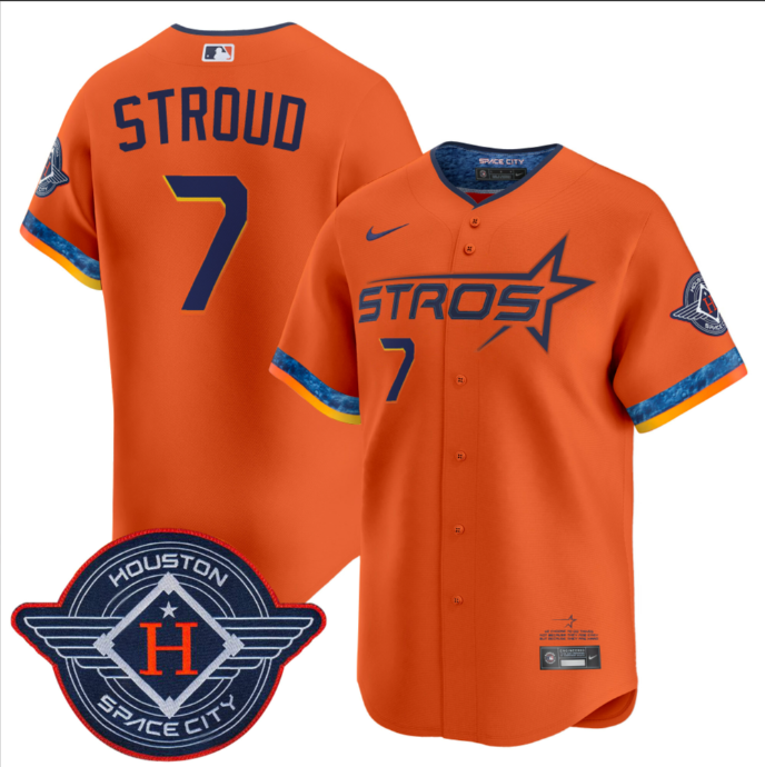 Men's Houston Astros #7 C.J. Stroud Orange 2025 City Connect Limited Stitched Baseball Jersey Men's Houston Astros #7 C.J. Stroud Orange 2025 City Connect Limited Stitched Baseball Jersey
