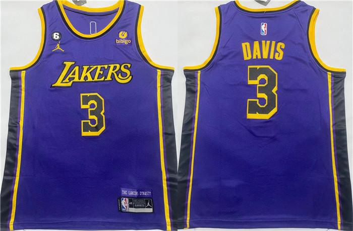 Men's Los Angeles Lakers #3 Anthony Davis Purple With NO.6 Patch Stitched Basketball Jersey Men's Los Angeles Lakers #3 Anthony Davis Purple With NO.6 Patch Stitched Basketball Jersey
