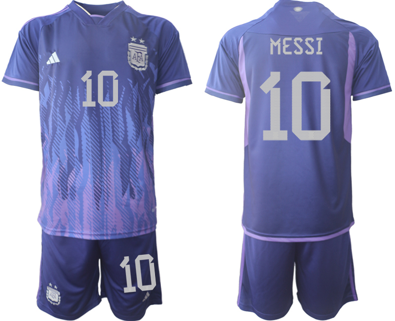 Men's Argentina #10 Messi Purple 2022 FIFA World Cup Away Soccer Jersey Suit Men's Argentina #10 Messi Purple 2022 FIFA World Cup Away Soccer Jersey Suit