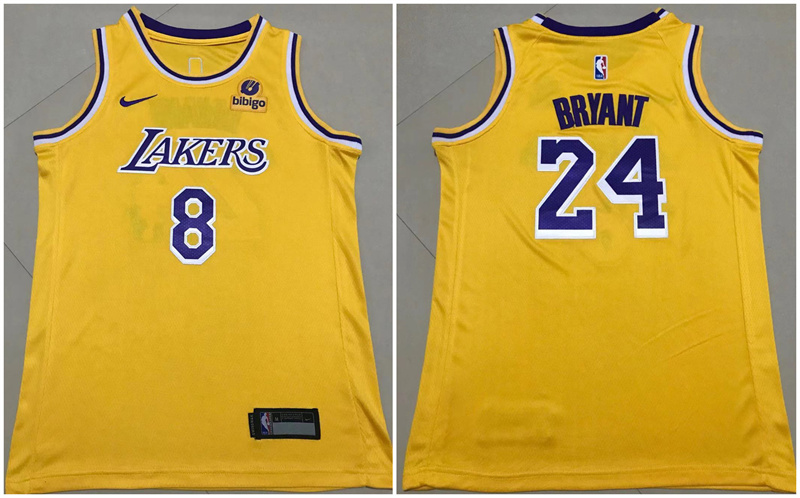 Men's Los Angeles Lakers Front #8 Back #24 Kobe Bryant "bibigo" Yellow Stitched Basketball Jersey