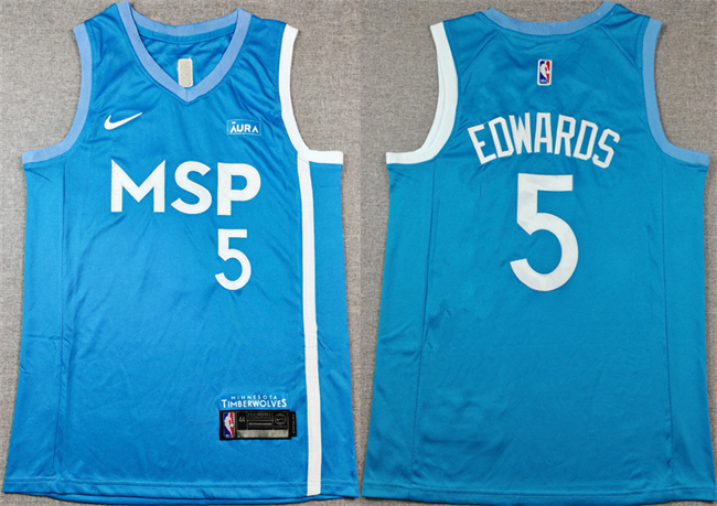 Men's Minnesota Timberwolves #5 Anthony Edwards Blue Stitched Jersey Men's Minnesota Timberwolves #5 Anthony Edwards Blue Stitched Jersey