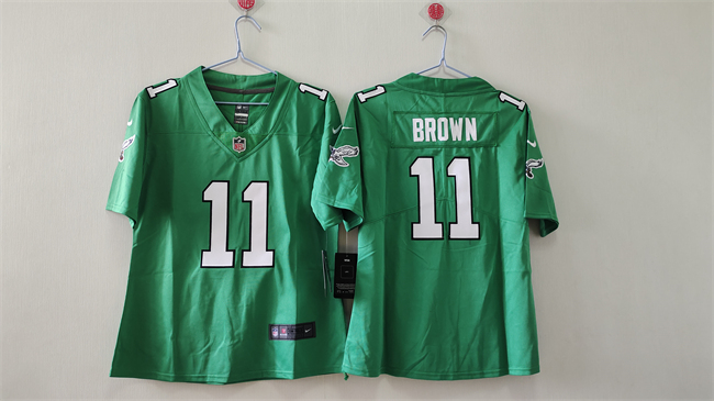 Women's Philadelphia Eagles #11 A. J. Brown Kelly Green Vapor Stitched Football Jersey(Run Small) Women's Philadelphia Eagles #11 A. J. Brown Kelly Green Vapor Stitched Football Jersey(Run Small)