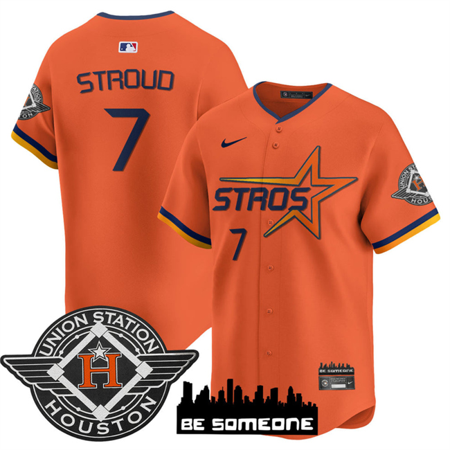 Men's Houston Astros #7 C.J. Stroud Orange 2025 City Connect Limited Stitched Baseball Jerseyey 001