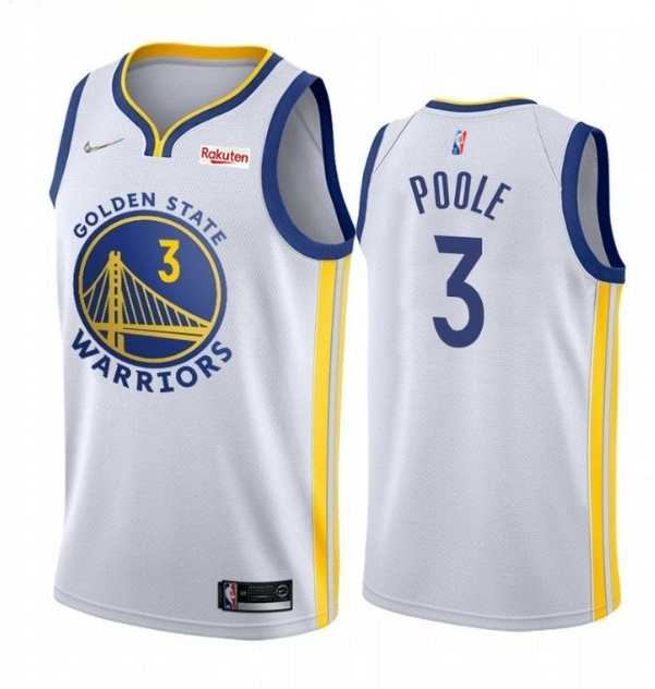 Men's Golden State Warriors #3 Jordan Poole 2022 White 75th Anniversary Stitched Jersey Men's Golden State Warriors #3 Jordan Poole 2022 White 75th Anniversary Stitched Jersey