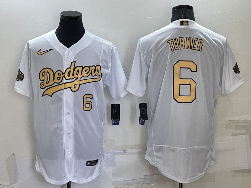 Men's Los Angeles Dodgers #6 Trea Turner 2022 All-Star White Flex Base Stitched Baseball Jersey Men's Los Angeles Dodgers #6 Trea Turner 2022 All-Star White Flex Base Stitched Baseball Jersey