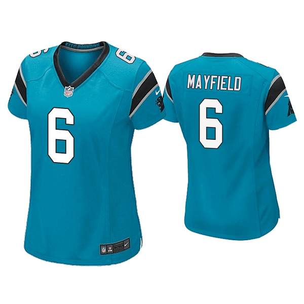 Women's Carolina Panthers #6 Baker Mayfield Blue Stitched Game Jersey(Run Small) Women's Carolina Panthers #6 Baker Mayfield Blue Stitched Game Jersey(Run Small)