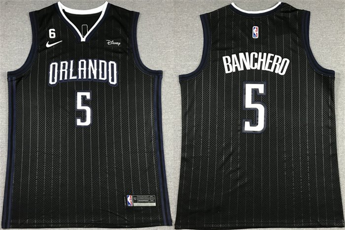 Men's Orlando Magic #5 Paolo Banchero Black With No.6 Patch Icon Edition Stitched Swingman Jersey Men's Orlando Magic #5 Paolo Banchero Black With No.6 Patch Icon Edition Stitched Swingman Jersey