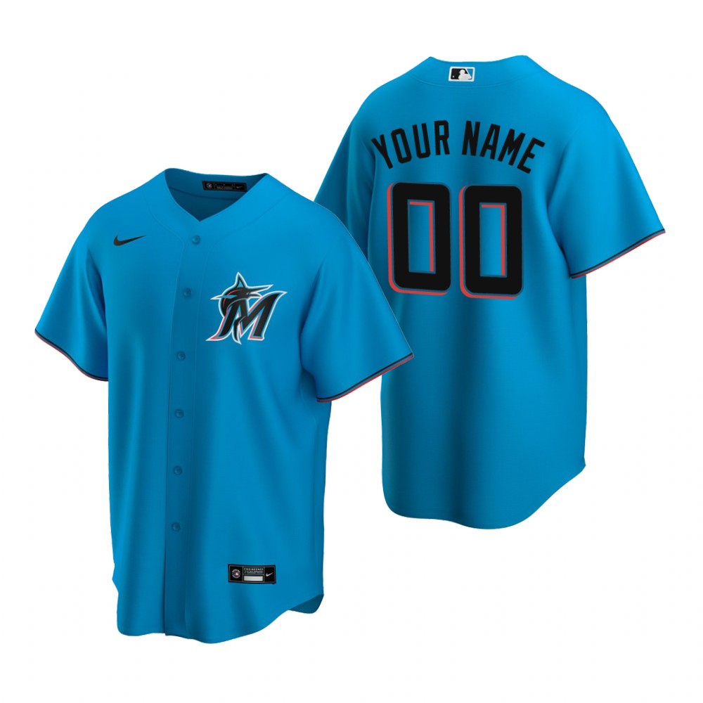 Men's Miami Marlins ACTIVE PLAYER Custom Blue Stitched MLB Jersey Men's Miami Marlins ACTIVE PLAYER Custom Blue Stitched MLB Jersey