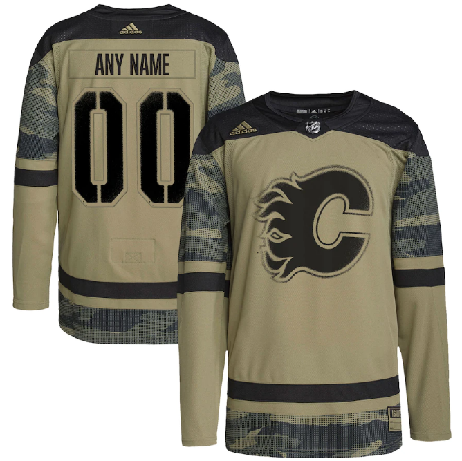 Calgary Flames adidas Camo Logo Military Appreciation Team Authentic Custom Practice Jersey Calgary Flames adidas Camo Logo Military Appreciation Team Authentic Custom Practice Jersey