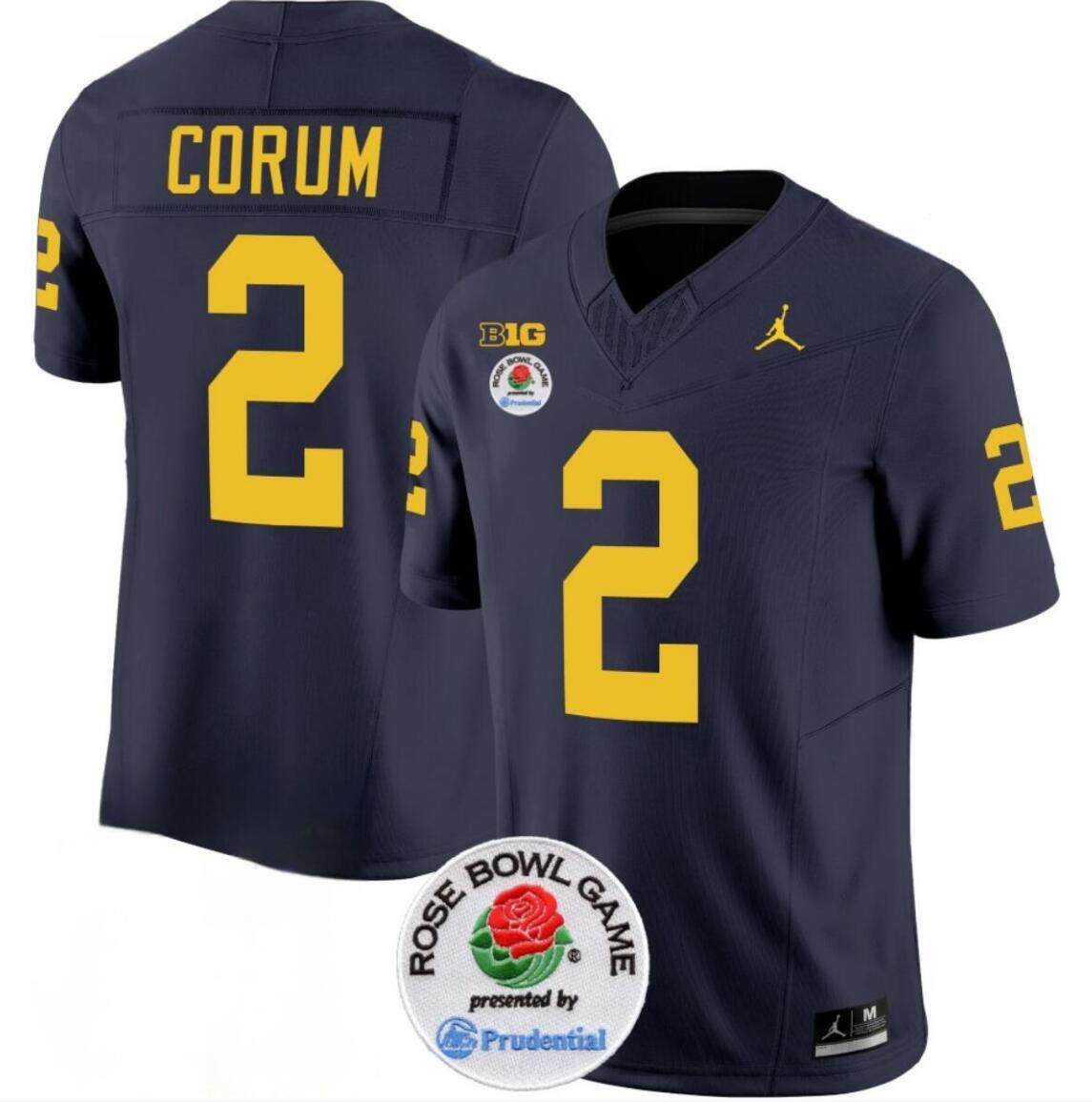 Men's Michigan Wolverines #2 Blake Corum 2023 F.U.S.E. Navy Blue Rose Bowl Patch Stitched Jersey Men's Michigan Wolverines #2 Blake Corum 2023 F.U.S.E. Navy Blue Rose Bowl Patch Stitched Jersey