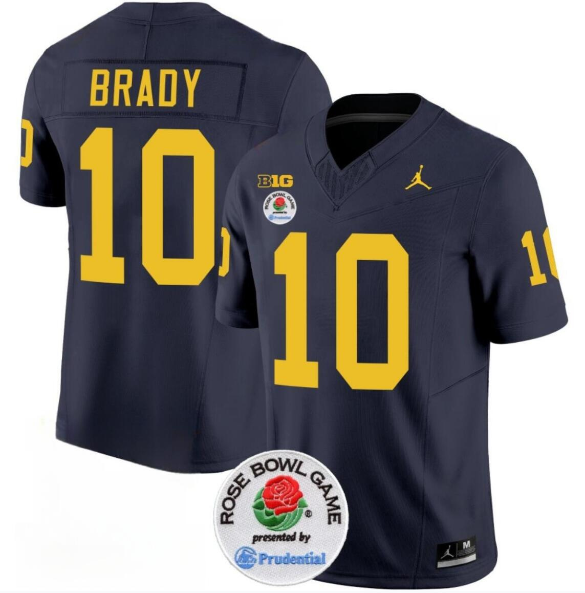 Men's Michigan Wolverines #10 Tom Brady 2023 F.U.S.E. Navy Blue Rose Bowl Patch Stitched Jersey Men's Michigan Wolverines #10 Tom Brady 2023 F.U.S.E. Navy Blue Rose Bowl Patch Stitched Jersey