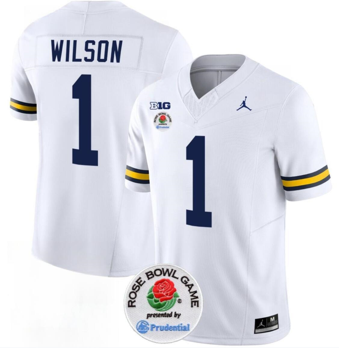 Men's Michigan Wolverines #1 Roman Wilson 2023 F.U.S.E. White Rose Bowl Patch Stitched Jersey Men's Michigan Wolverines #1 Roman Wilson 2023 F.U.S.E. White Rose Bowl Patch Stitched Jersey