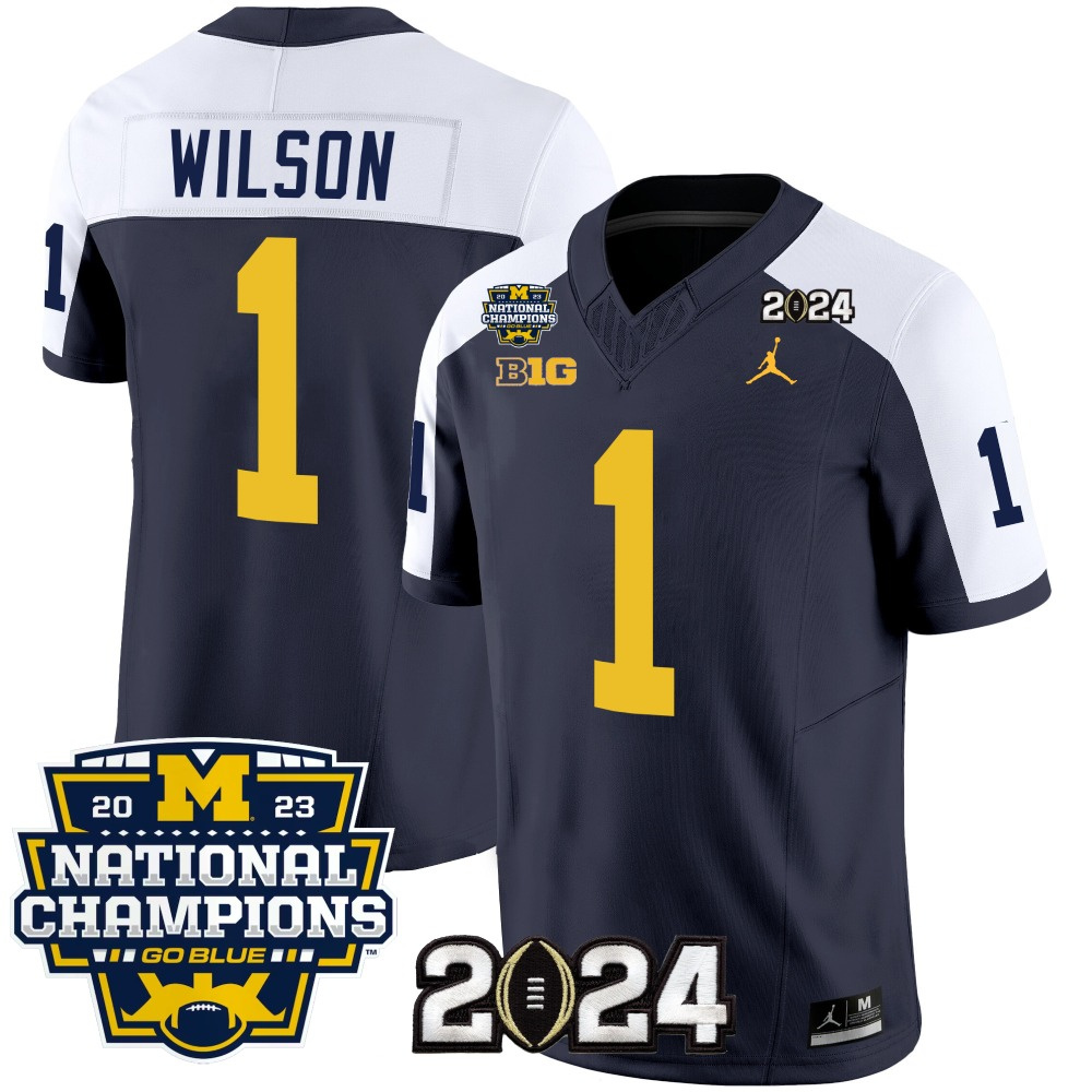 Men's Michigan Wolverines #1 Roman Wilson Navy/White 2024 F.U.S.E. With 2023 National Champions Patch Stitched Jersey Men's Michigan Wolverines #1 Roman Wilson Navy/White 2024 F.U.S.E. With 2023 National Champions Patch Stitched Jersey