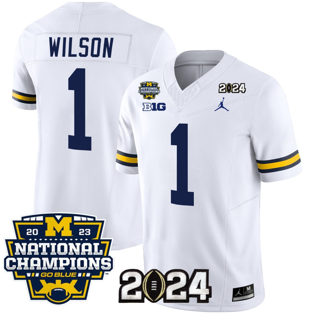 Men's Michigan Wolverines #1 Roman Wilson White 2024 F.U.S.E. With 2023 National Champions Patch Stitched Jersey Men's Michigan Wolverines #1 Roman Wilson White 2024 F.U.S.E. With 2023 National Champions Patch Stitched Jersey