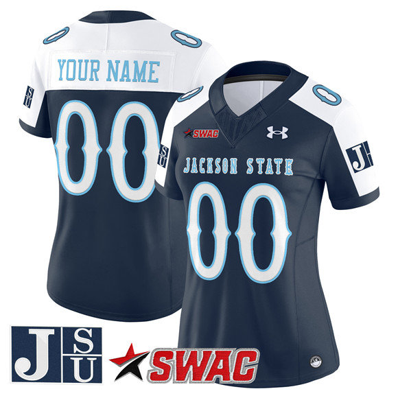 Women's Jackson State Tigers Active Player Custom Navy Alternate 2025 F.U.S.E. Vapor Limited Stitched Football Jersey(Run Small)