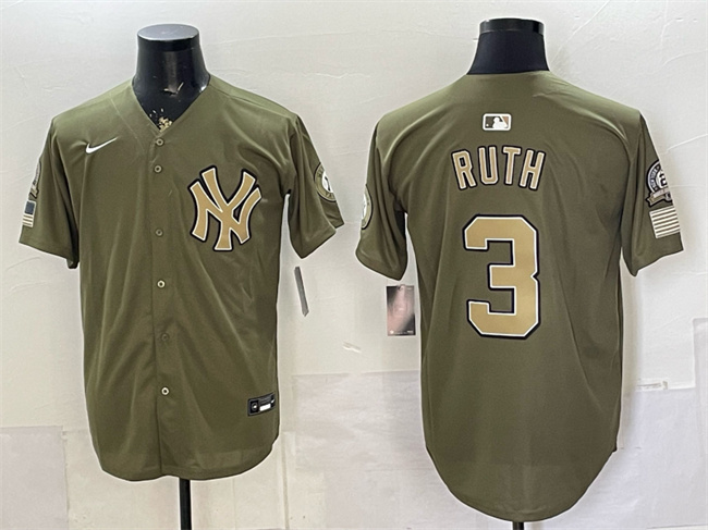 Men's New York Yankees #3 Babe Ruth Olive 2026 Armed Forces Day Stitched Baseball Jersey Men's New York Yankees #3 Babe Ruth Olive 2026 Armed Forces Day Stitched Baseball Jersey