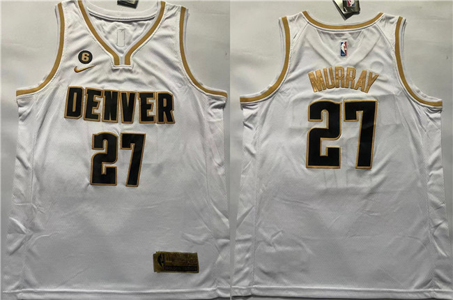 Men's Denver Nuggets #27 Jamal Murray White With NO.6 Patch Stitched Jersey