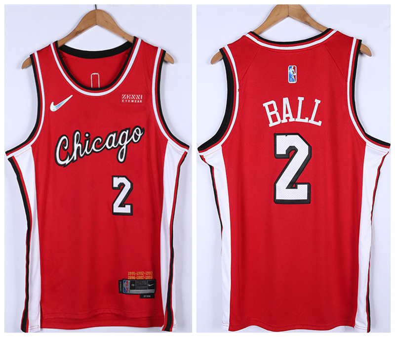 Men's Chicago Bulls #2 Lonzo Ball City Edition 75th Anniversary Red Swingman Stitched Basketball Jersey Men's Chicago Bulls #2 Lonzo Ball City Edition 75th Anniversary Red Swingman Stitched Basketball Jersey
