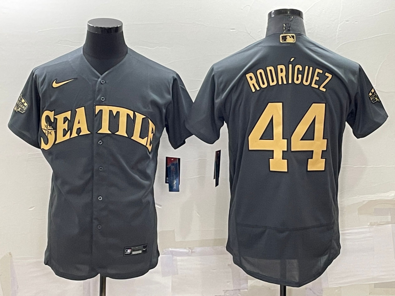 Men's Seattle Mariners #44 Julio Rodríguez 2022 All-Star Charcoal Flex Base Stitched Jersey Men's Seattle Mariners #44 Julio Rodríguez 2022 All-Star Charcoal Flex Base Stitched Jersey