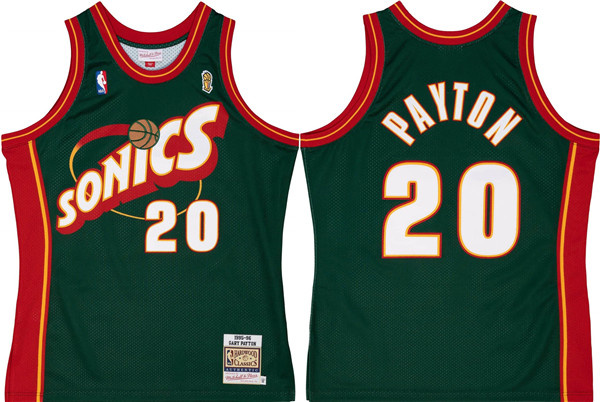 Men's Oklahoma City Thunder #20 Gary Payton Green 1995-96 Throwback SuperSonics Stitched Jersey Men's Oklahoma City Thunder #20 Gary Payton Green 1995-96 Throwback SuperSonics Stitched Jersey