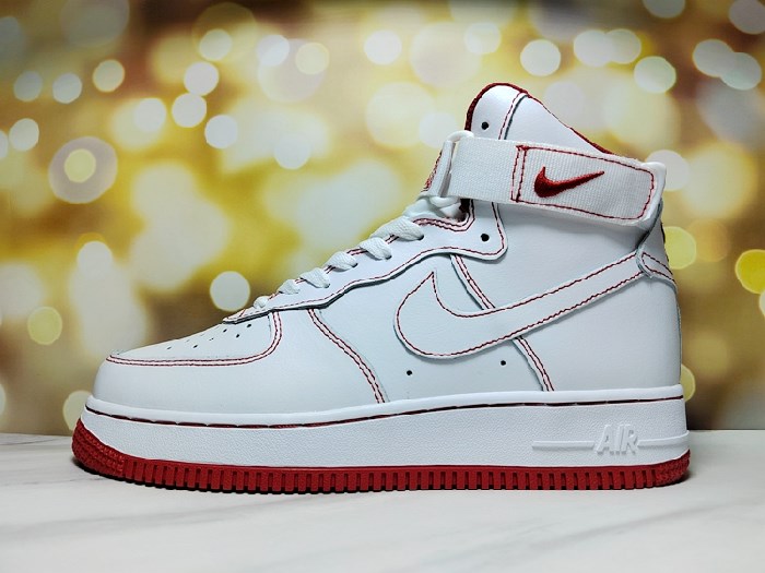 Men's Air Force 1 High Top White/Red Shoes 0242 Men's Air Force 1 High Top White/Red Shoes 0242