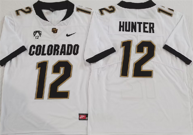 Men's Colorado Buffaloes #12 Travis Hunter White 2023 With PAC-12 Patch Stitched Football Jersey Men's Colorado Buffaloes #12 Travis Hunter White 2023 With PAC-12 Patch Stitched Football Jersey