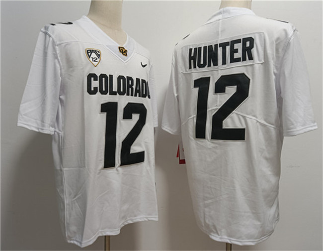 Men's Colorado Buffaloes #12 Travis Hunter White With PAC-12 Patch Stitched Football Jersey Men's Colorado Buffaloes #12 Travis Hunter White With PAC-12 Patch Stitched Football Jersey