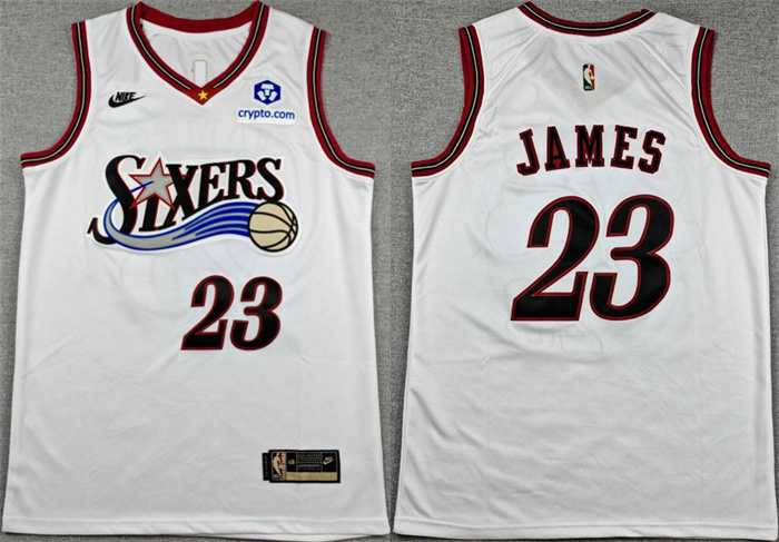 Men's Philadelphia 76ers #23 LeBron James White Classic Edition Stitched Jersey