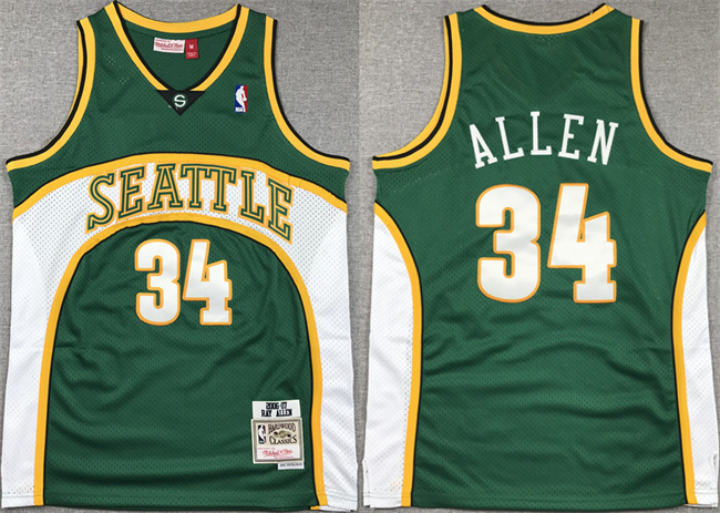 Men's Oklahoma City Thunder #34 Ray Allen Green 2006-07 Throwback SuperSonics Stitched Jersey Men's Oklahoma City Thunder #34 Ray Allen Green 2006-07 Throwback SuperSonics Stitched Jersey