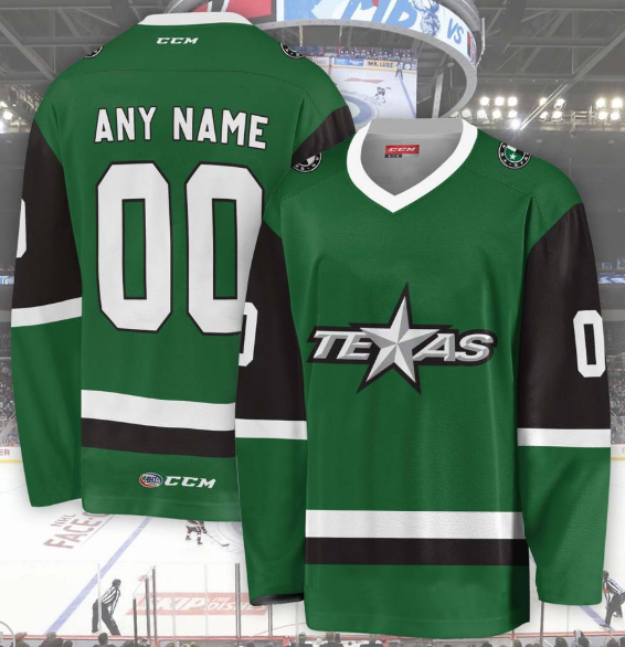 Men's Texas Stars Custom 2024 Green Stitched Hockey Jersey