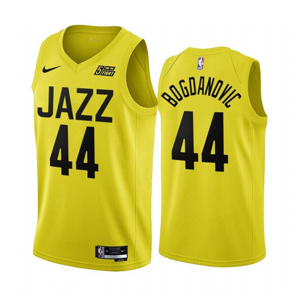 Men's Utah Jazz #44 Bojan Bogdanovic 2022/23 Yellow Icon Edition Stitched Basketball Jersey Men's Utah Jazz #44 Bojan Bogdanovic 2022/23 Yellow Icon Edition Stitched Basketball Jersey