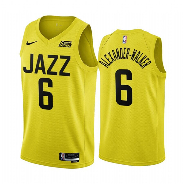 Men's Utah Jazz #6 Nickeil Alexander-Walker 2022/23 Yellow Icon Edition Stitched Basketball Jersey Men's Utah Jazz #6 Nickeil Alexander-Walker 2022/23 Yellow Icon Edition Stitched Basketball Jersey