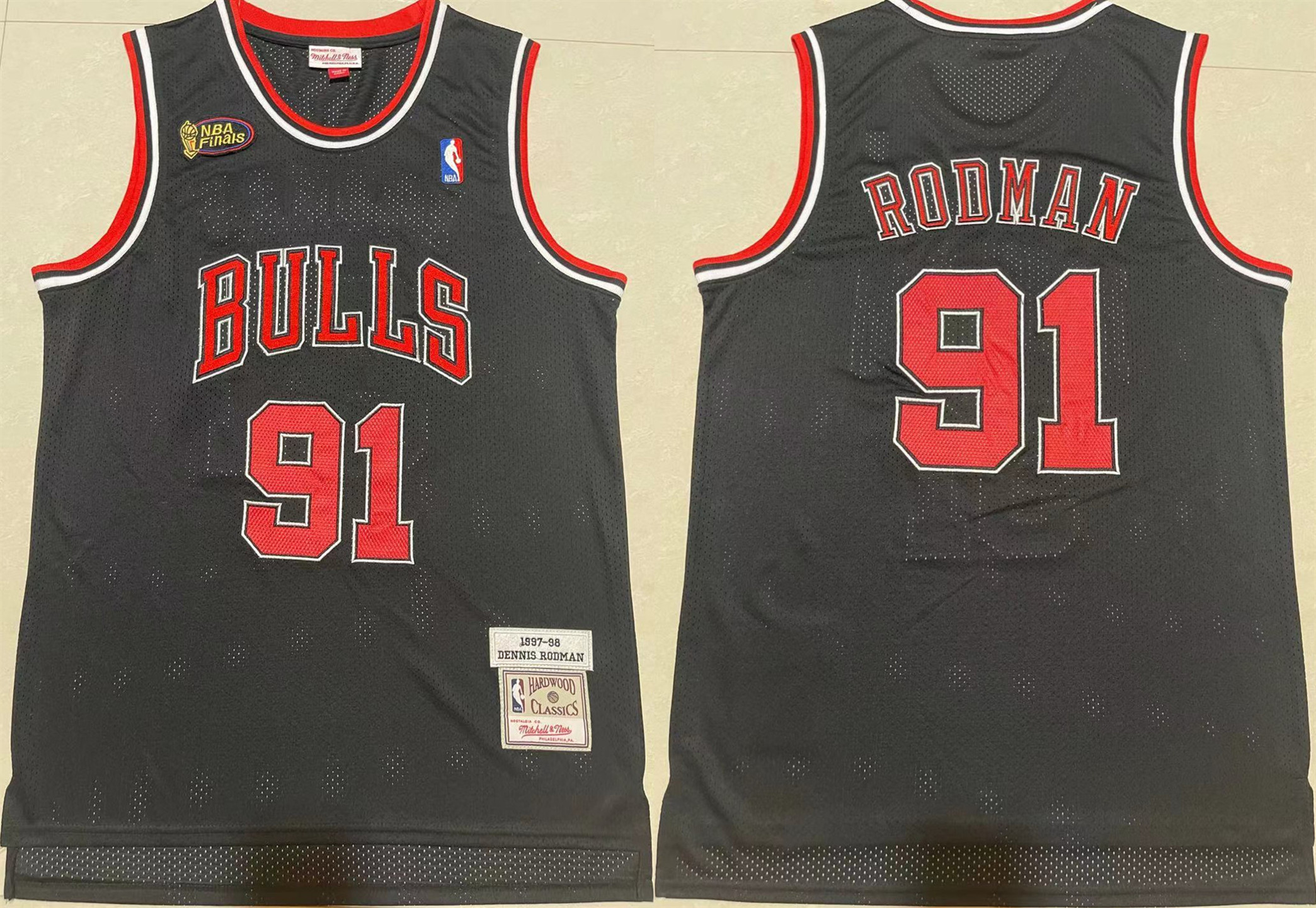 Men's Chicago Bulls #91 Dennis Rodman 1997-98 Black Throwback Stitched Jersey Men's Chicago Bulls #91 Dennis Rodman 1997-98 Black Throwback Stitched Jersey
