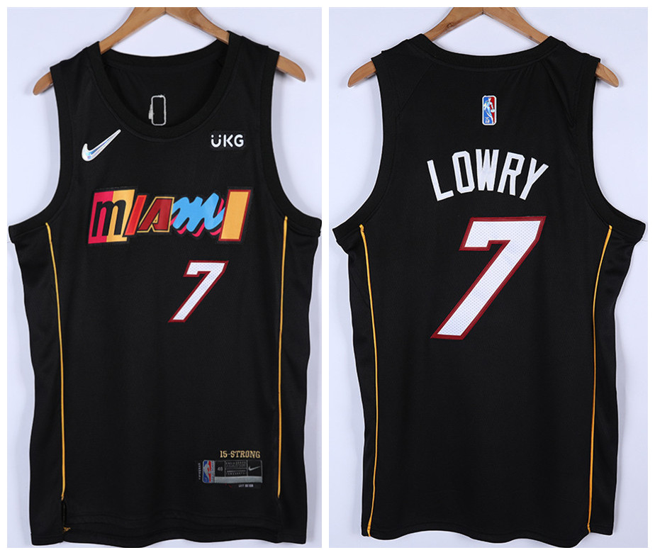 Men's Miami Heat #7 Kyle Lowry 2021/2022 Black City Edition 75th Anniversary Stitched Jersey Men's Miami Heat #7 Kyle Lowry 2021/2022 Black City Edition 75th Anniversary Stitched Jersey