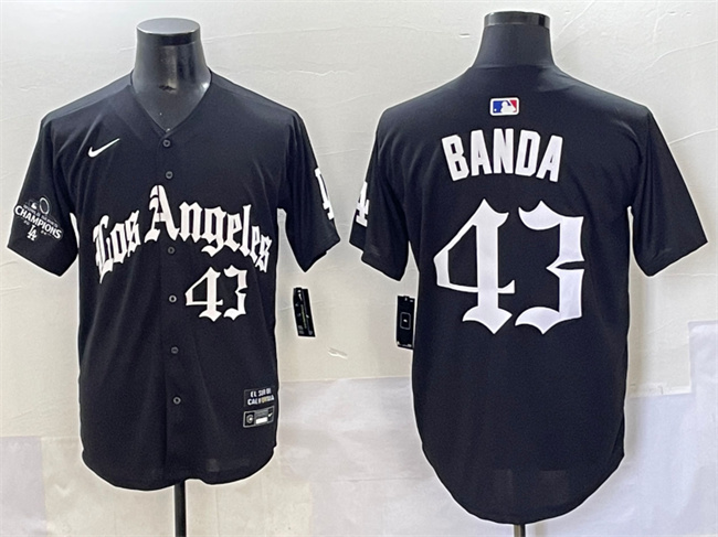 Men's Los Angeles Dodgers #43 Anthony Banda Black Mexico 2025 LA Gothic Style With 2024 World Series Champions Patch Vapor Premier Limited Stitched Baseball Jersey Men's Los Angeles Dodgers #43 Anthony Banda Black Mexico 2025 LA Gothic Style With 2024 World Series Champions Patch Vapor Premier Limited Stitched Baseball Jersey