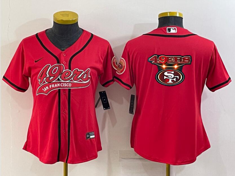 Women's San Francisco 49ers Red Team Big Logo With Patch Cool Base Stitched Baseball Jersey(Run Small) Women's San Francisco 49ers Red Team Big Logo With Patch Cool Base Stitched Baseball Jersey(Run Small)