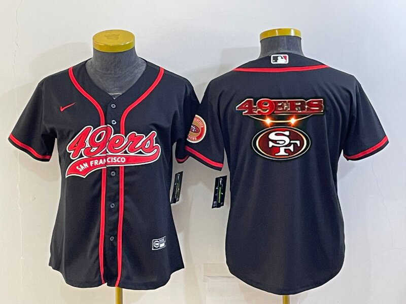 Women's San Francisco 49ers Black Team Big Logo With Patch Cool Base Stitched Baseball Jersey(Run Small) Women's San Francisco 49ers Black Team Big Logo With Patch Cool Base Stitched Baseball Jersey(Run Small)