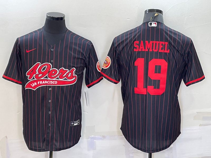Men's San Francisco 49ers #19 Deebo Samuel Black With Patch Cool Base Stitched Baseball Jersey Men's San Francisco 49ers #19 Deebo Samuel Black With Patch Cool Base Stitched Baseball Jersey