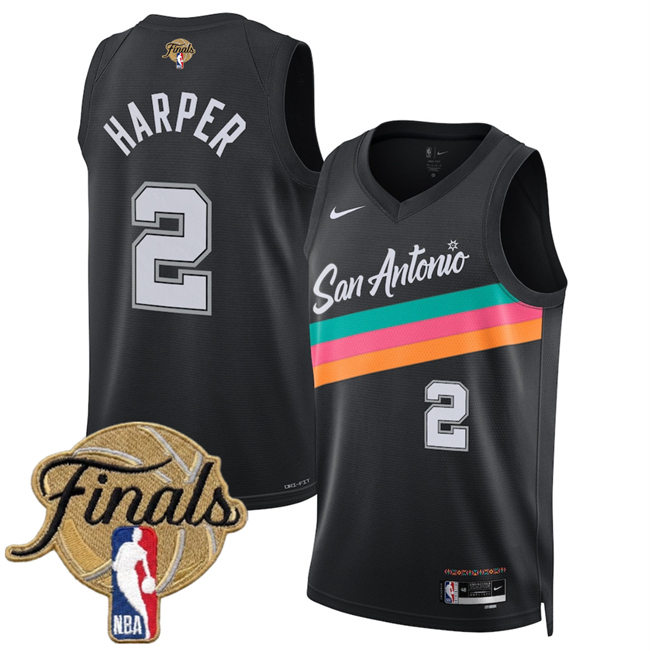 Men's San Antonio Spurs #2 Dylan Harper Black 2026 Finals Patch City Edition Stitched Basketball Jersey Men's San Antonio Spurs #2 Dylan Harper Black 2026 Finals Patch City Edition Stitched Basketball Jersey