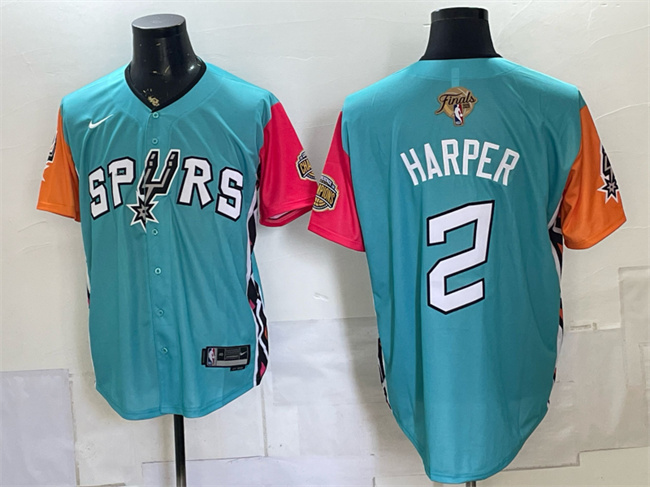 Men's San Antonio Spurs #2 Dylan Harper Teal 2026 Finals Patch Stitched Baseball Jersey