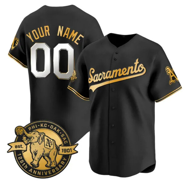 Men's Oakland Athletics Custom Black/Gold Sacramento Stitched Baseball Jersey Men's Oakland Athletics Custom Black/Gold Sacramento Stitched Baseball Jersey