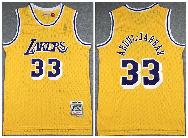 Men's Los Angeles Lakers #33 Kareem Abdul-Jabbar Yellow Hardwood Classics Throwback Stitched Jersey Men's Los Angeles Lakers #33 Kareem Abdul-Jabbar Yellow Hardwood Classics Throwback Stitched Jersey