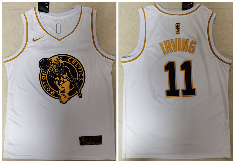 Men's Boston Celtics #11 Kyrie Irving White Golden Throwback Stitched Jersey Men's Boston Celtics #11 Kyrie Irving White Golden Throwback Stitched Jersey