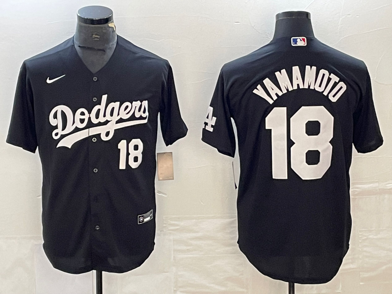 Men's Los Angeles Dodgers #18 Yoshinobu Yamamoto Black 2023 Cool Base Stitched Baseball Jersey