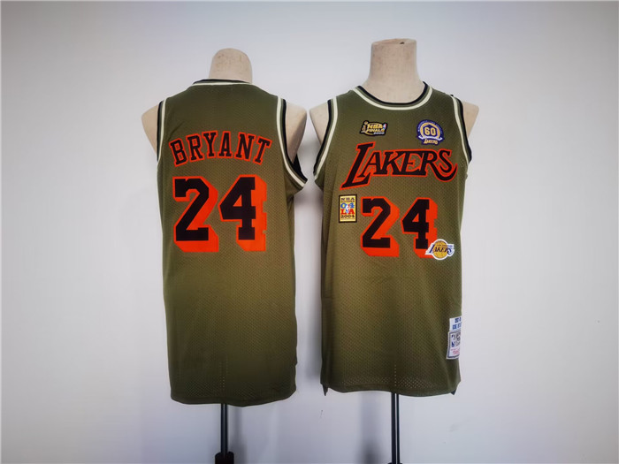 Men's Los Angeles Lakers #24 Kobe Bryant Olive With 4 Patch Throwback basketball Jersey Men's Los Angeles Lakers #24 Kobe Bryant Olive With 4 Patch Throwback basketball Jersey