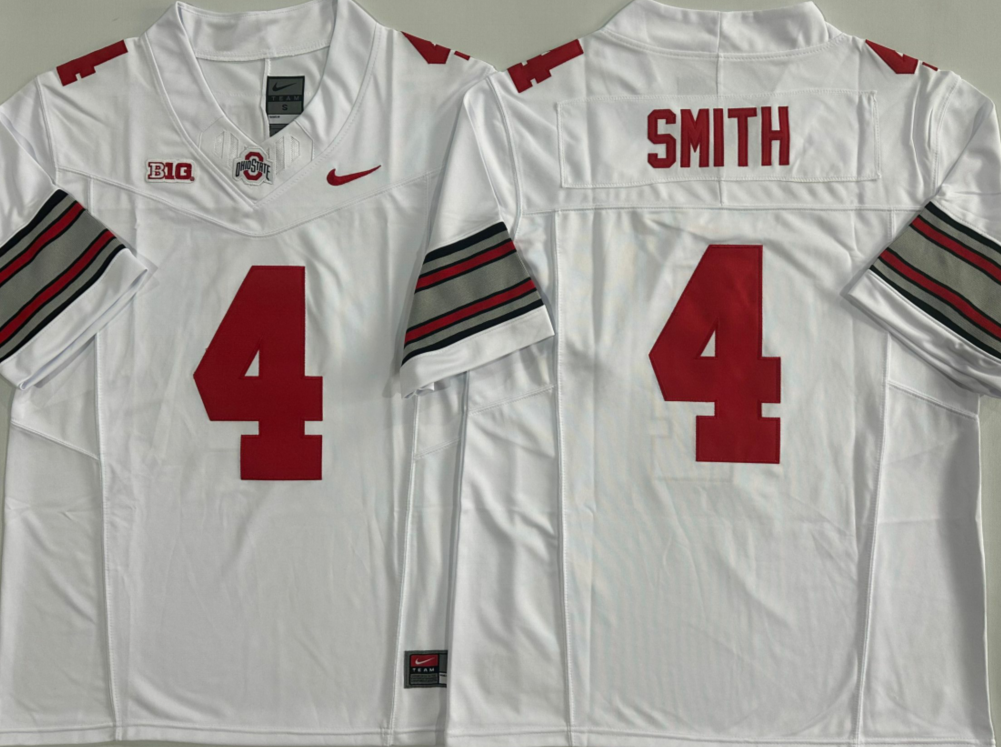 Men's Ohio State Buckeyes #4 Jeremiah Smith White 2025 F.U.S.E. Limited Stitched Jersey Men's Ohio State Buckeyes #4 Jeremiah Smith White 2025 F.U.S.E. Limited Stitched Jersey